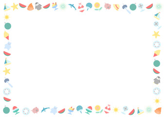 カラフルな夏アイコンのフレームイラスト