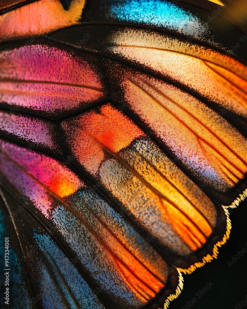 Poster close-up of a butterfly wing with vibrant colors and intricate patterns