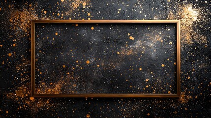 Gold Frame on Black Background with Glitter