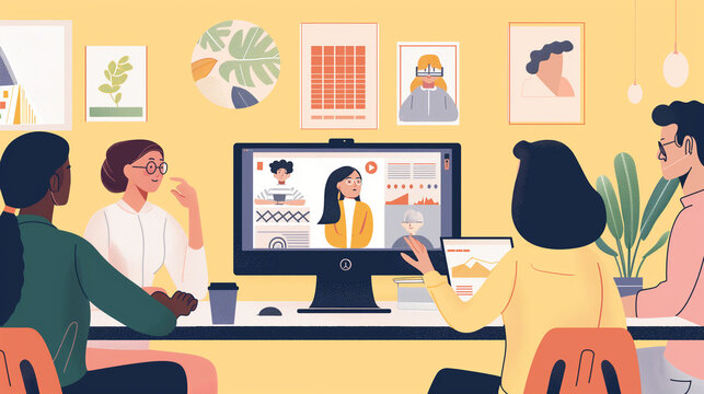 Virtual Collaboration: Students collaborating virtually via video calls with space for remote learning tips