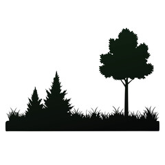 Fototapeta premium a forest with tree vector silhouette, grass, tree, and field, vector silhouette, isolated white background 