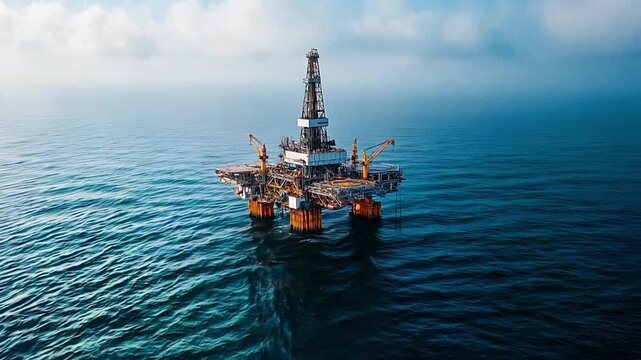 Offshore oil rig extracting petroleum in the middle of the ocean