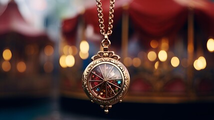 A beautifully crafted gold pendant that incorporates a clock.