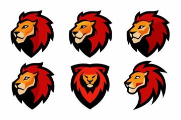Set of icons related to mascot lion head vector design
