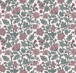 Jacobean pattern Jacobean flower pattern repeat vector file block print boho floral