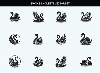 Black Swan Silhouette Vector Illustration with Transparent Background Editable Design