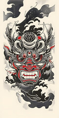Tribal Okame Mask Tattoo traditional tattoo illustration