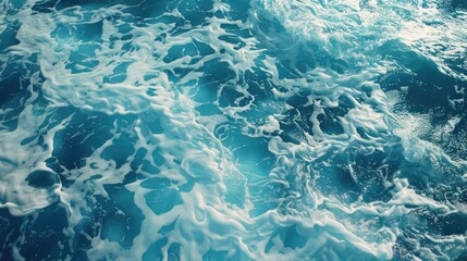 Fototapeta premium Blue ocean water with white foam, nature backdrop concept