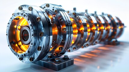 Obraz premium A close-up view of a metallic gear featuring illuminated lights.