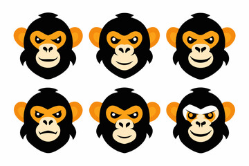 Set of icons related to mascot monky head vector design 