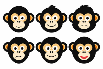 Set of icons related to mascot monky head vector design 