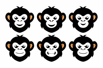 Set of icons related to mascot monky head vector design 
