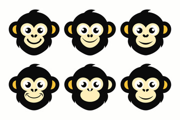 Set of icons related to mascot monky head vector design 