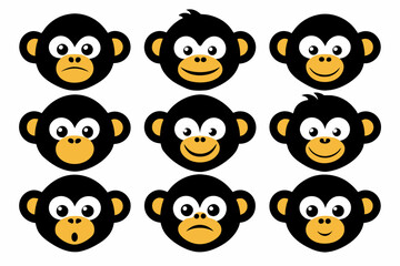 Set of icons related to mascot monky head vector design 