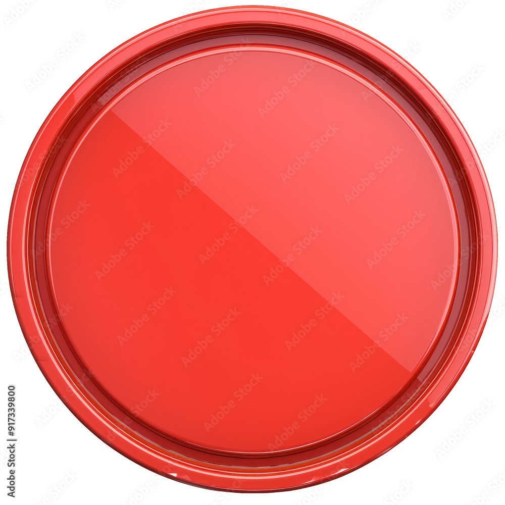 Poster a vibrant red circular button with a glossy finish, perfect for digital projects or interface design