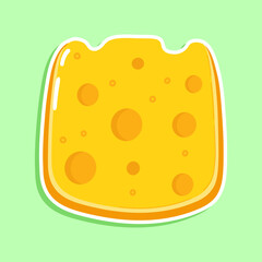 Sticker Cheese character. Vector hand drawn cartoon kawaii character illustration icon. Isolated on green background. Cheese character concept