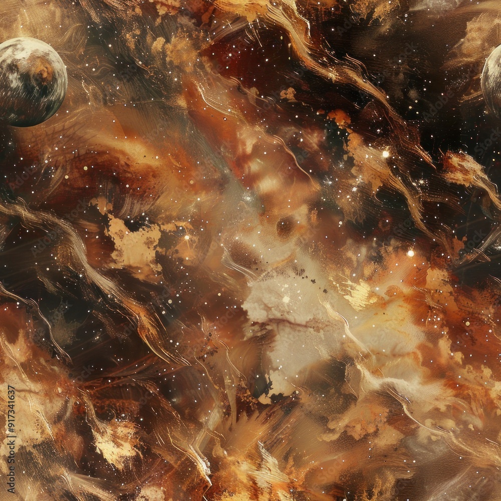 Canvas Prints abstract cosmic nebula with stars and planets.