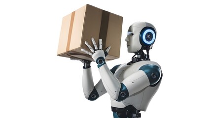 Box lifting robot isolated on transparent background