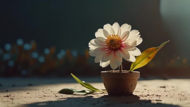 a beautiful flower growing and growing on the valey surrounded by the sun light, analog, camera, detailed composition,