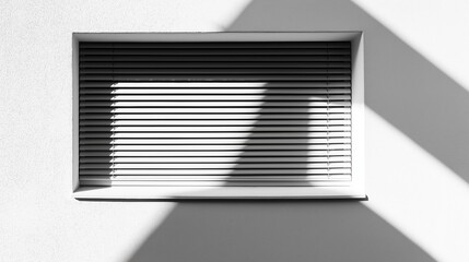 Minimalist window with shadows on white wall.
