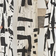 Abstract Black and White Pattern Fabric.
