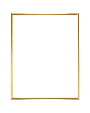 Rectangular minimalist gold frame with a sleek design, ideal for modern decor and displaying artwork or photos. Isolated on transparent background, png.