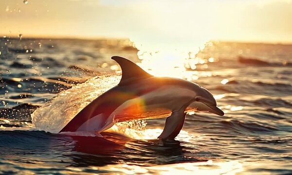 dolphin jumping at sunset