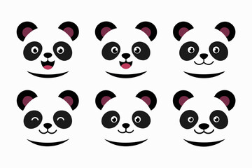 Set of icons related to mascot panda head vector design
