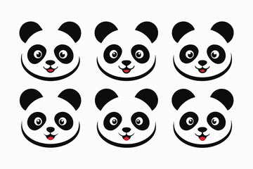 Set of icons related to mascot panda head vector design