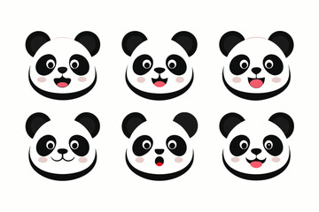 Set of icons related to mascot panda head vector design