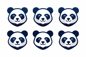 Set of icons related to mascot panda head vector design