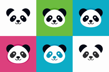 Set of icons related to mascot panda head vector design