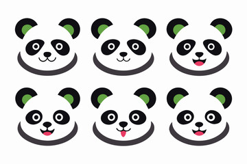 Set of icons related to mascot panda head vector design