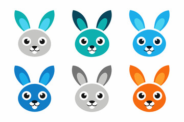 Set of icons related to mascot rabbit head  vector design