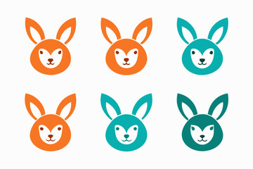 Set of icons related to mascot rabbit head  vector design