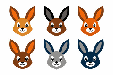 Set of icons related to mascot rabbit head  vector design
