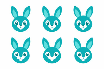 Set of icons related to mascot rabbit head  vector design