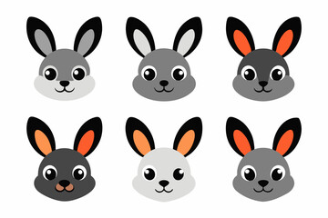 Set of icons related to mascot rabbit head  vector design