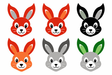 Set of icons related to mascot rabbit head  vector design