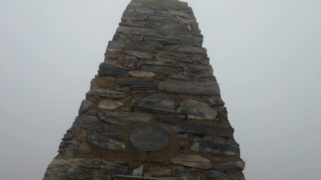 Snowy wind and fog on Maroma peak in thunderstorm day, Sierra Tejeda, Spain 
