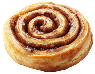 Freshly baked cinnamon roll with swirls of frosting, cut out - stock png.