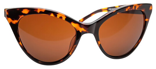 Stylish cat-eye sunglasses with a tortoiseshell pattern and brown lenses, cut out - stock png.