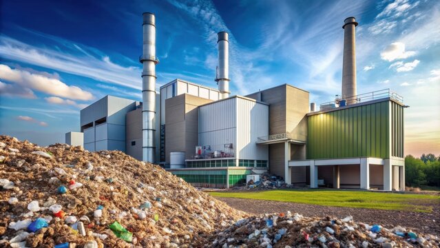 Sustainable waste-to-energy plant converting trash to power, sustainability