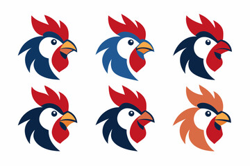 Set of icons related to mascot rooster head vector design