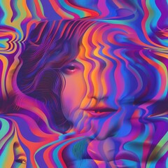 Obraz premium Abstract Woman's Face With Colorful Wavy Lines.