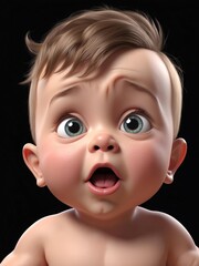 cartoon portrait of a male baby surprised isolated on background