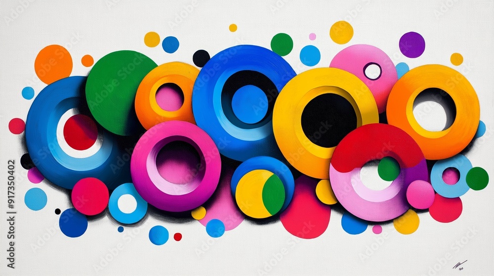 Aufkleber a colorful painting of circles with a white background. the circles are of different sizes and color