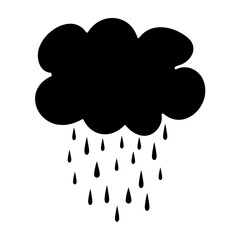 Cloud and rain. Thundercloud with and raindrops. Silhouette of a thundercloud with rain. Black cloud flat vector illustration