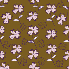 Hand drawing floral seamless pattern with cotton twigs and berries bouquets on a beige background. Winter Christmas themed background. Botanical illustration