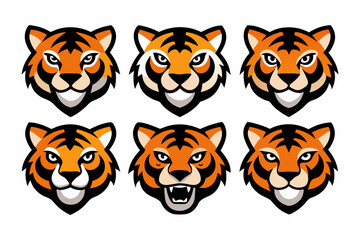 Set of icons related to mascot tiger head vector design